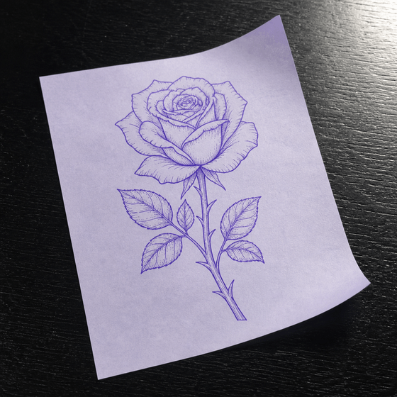 Rose stencil on purple thermal transfer paper